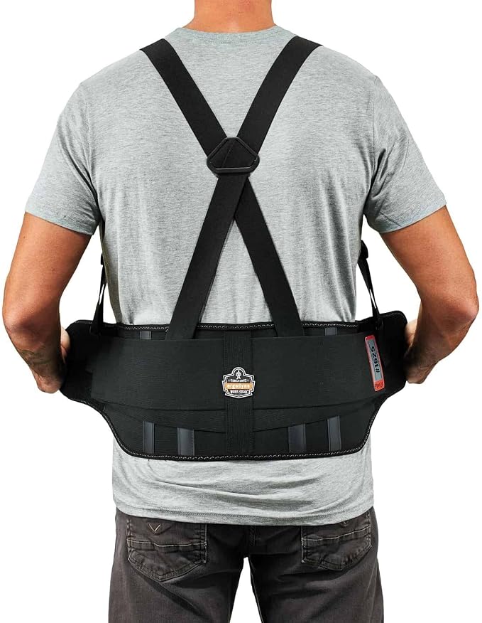Ergodyne ProFlex 1625 Back Support Brace, Stays and Rubber Webbing for Snug Fit, Removeable Straps, Adjustable Black Extra Small