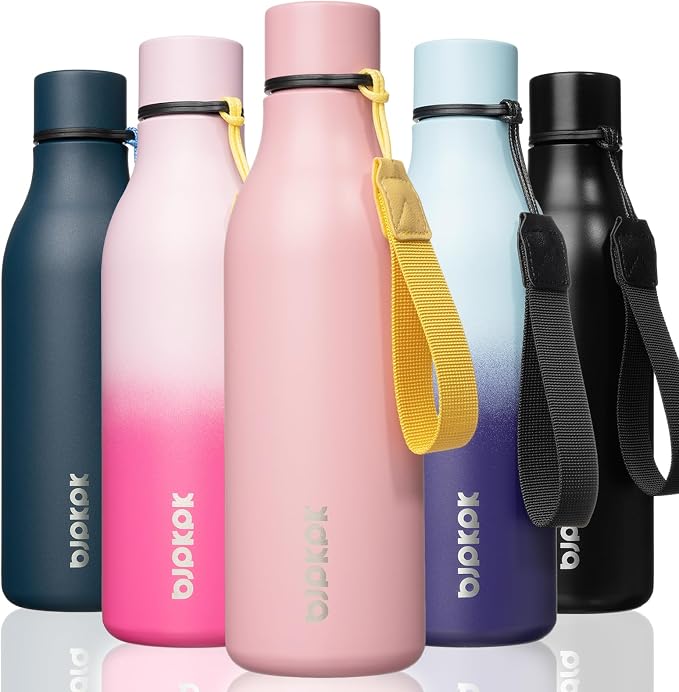 BJPKPK 18oz Insulated Water Bottle, Stainless Steel Bottle with Carry Strap | Keep Cold & Hot Vacuum Insulation, Leak-Proof BPA-Free Design, Slim Bottle Fits Most Cup Holders for Gym, Office & Travel