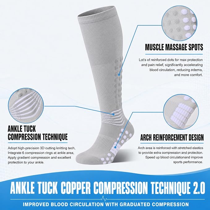 IRAMY Ankle Support Compression Socks 3 Packs Massage Dots Arch Support Cushioned Plantar Fasciitis Running Athletic Recovery