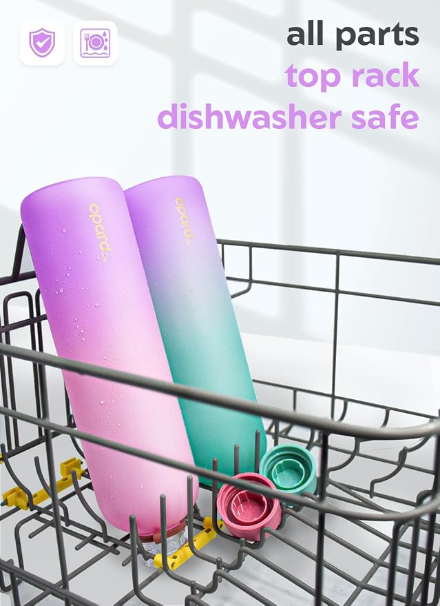 Opard Slim Water Bottle 32oz, Dishwasher Safe Plastic Water Bottle BPA-Free, Leakproof Screw Top, Sunset Pink Purple, Reusable for Travel School Sport Gym Hiking