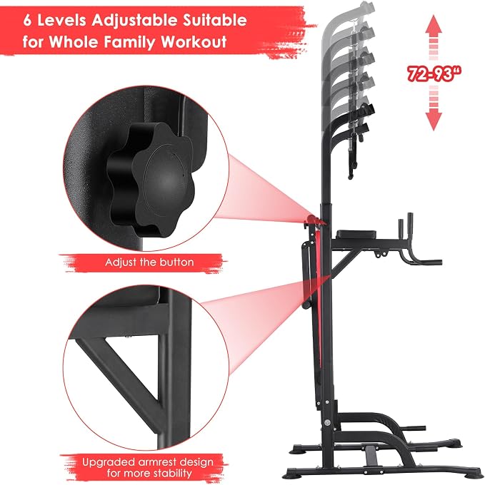 Multi-Function Power Tower with Folding Bench 4 Training Ropes | Pull Up Bar Stand with Adjustable Heights and Angles, Heavy-duty Frame, 400LBS Capacity, Home Gym Full-body Strength Training