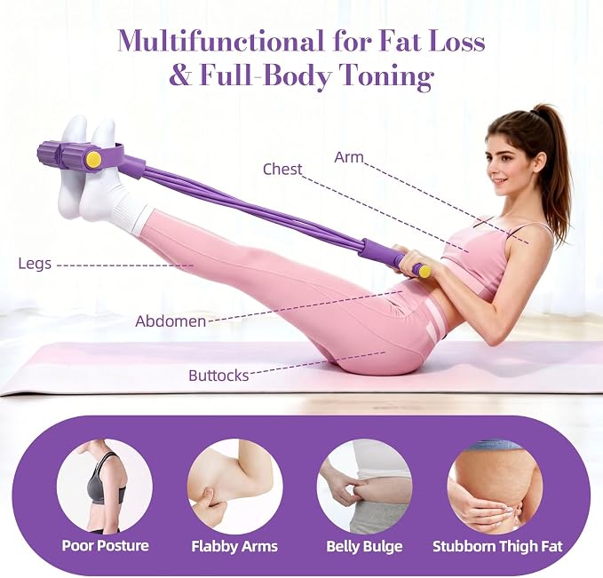 6-Tube Pedal Resistance Band with Handles | Professional Grade, Abdomen, Waist, Arm, Leg Workout, Home Gym Equipment for Full Body Training, Injury Prevention & Recovery