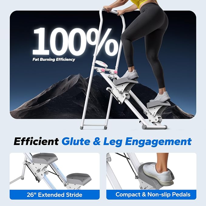 MERACH Stair Stepper with Adjustable Resistance, Foldable Stair Climber | Multi-Level Resistance, 3 Adjustable Angles, Stable Triangle Design, 300 lbs Capacity, Foldable Stair Climber, LCD Monitor