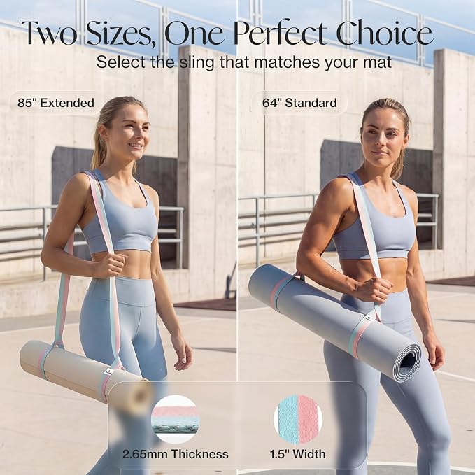 Yoga Mat Strap Adjustable Carrier for All Yoga Mats, 2 Sizes | Extra Thick Cotton Blend |16+ colors are available | Fits Most Yoga Mats | Soft Woven Texture | Comfortable Shoulder Carry