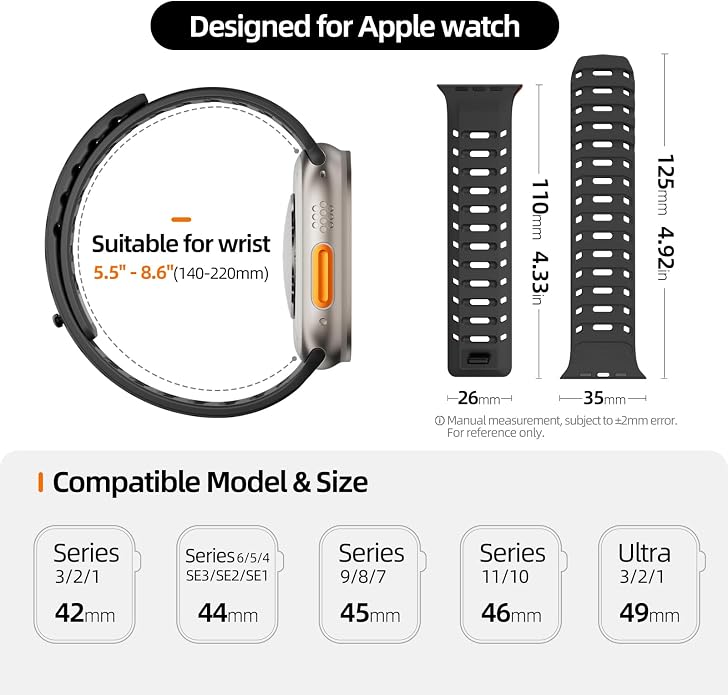 X-it Magnetic Watch Band for Apple Watch Ultra 49mm, 46mm/45mm/44mm, Silicone Sport Strap with Strong Magnet for Men and Women, Compatible with Apple Watch Series 11/10/9/8/7/6/5/4/3/2/1 and SE