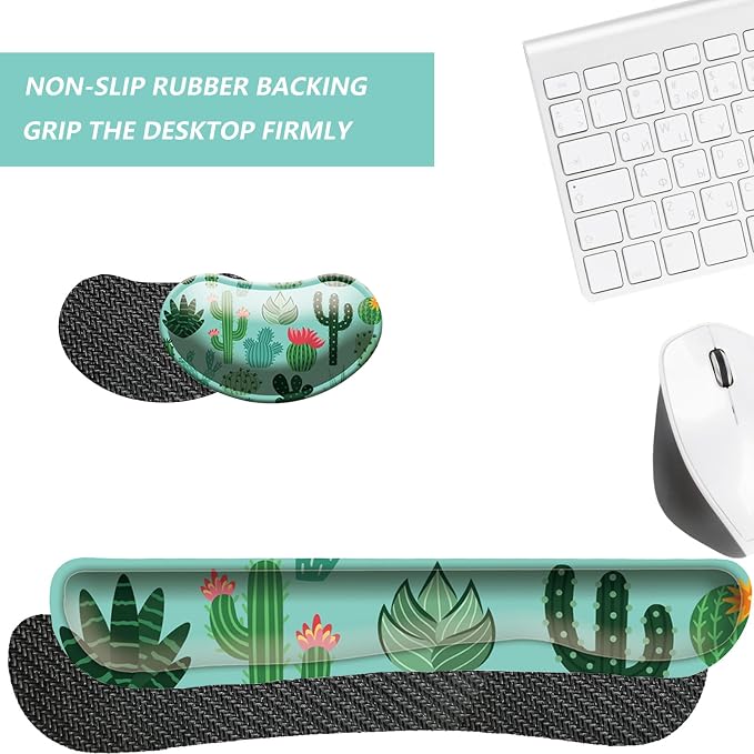 Keyboard Wrist Rest Mouse Wrist Support Set, Memory Foam Wrist Rest Pad for Computer Laptop Keyboard Mouse, Ergonomic Wrist Cushion Support for Typing Pain Relief, Gaming Home Office, Cactus
