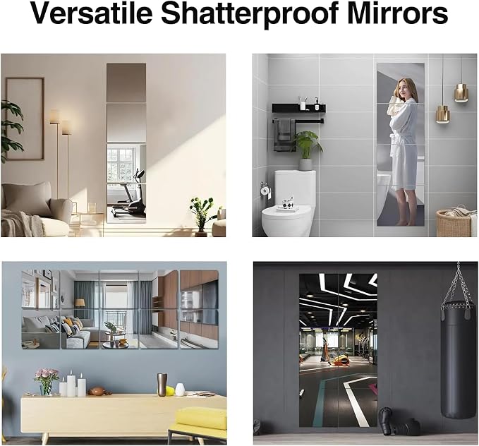 16 Pack 14x12 Inch Shatterproof Acrylic Mirror Tiles for Wall – Self-Adhesive, Unbreakable Mirror for Kids, Toddler, Bedroom, Bathroom & Home Gym, Safe & Durable Wall Mirrors