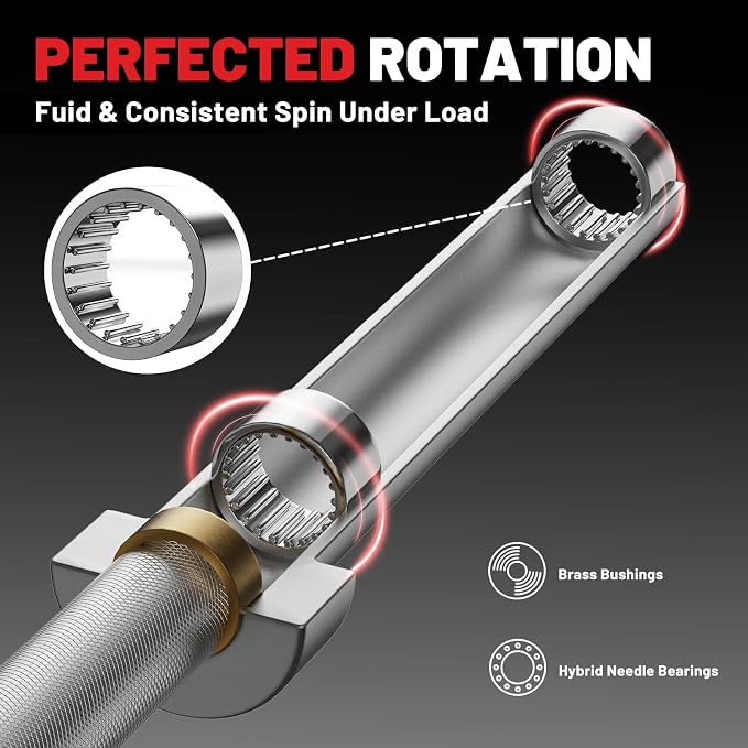 PAPABABE 7ft Barbell 45lb Olympic Barbell 1000/1500lbs Capacity Home Gym | 7ft 45lb 2" Olympic Barbell, 1000/1500lbs Capacity, Hybrid Needle Bearings & Bushings for Squat Curl Deadlift