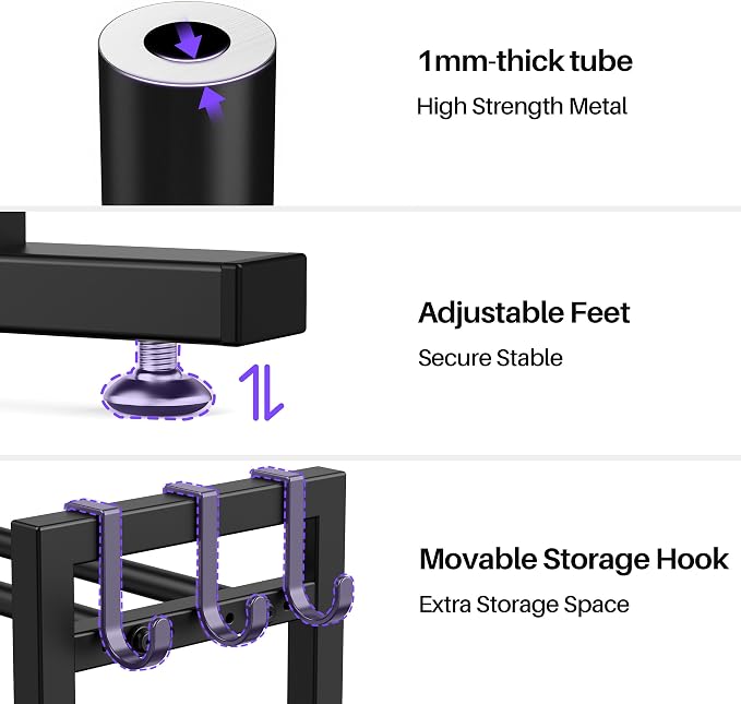 niffgaff 3 Tier Adjustable Dumbbell Rack, Weight Rack for Home Gym, 450 lb Capacity with Extra Storage Hooks