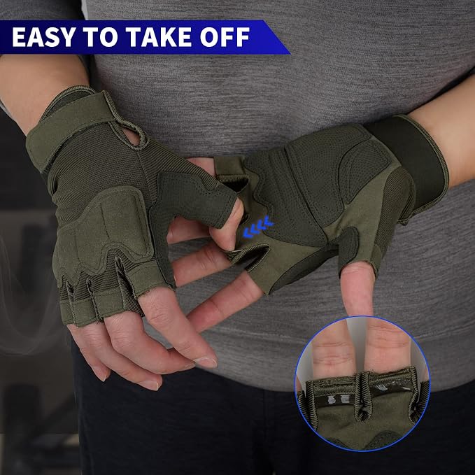 FIORETTO Fingerless Gloves for Men, Breathable Grip Palm Gloves for Motorcycle Riding, Driving, Cycling, Exercise, Workout, Climbing, Hiking and Outdoor Activities M210603