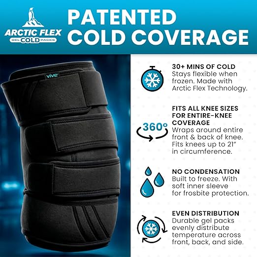 Vive Knee Ice Pack Wrap - Cold/Hot Gel Compression Brace - Heat Support | Strap for Arthritis Pain, Tendonitis, ACL, Athletic Injury, Osteoarthritis, Women, Men, Running, Meniscus and Patella Surgery