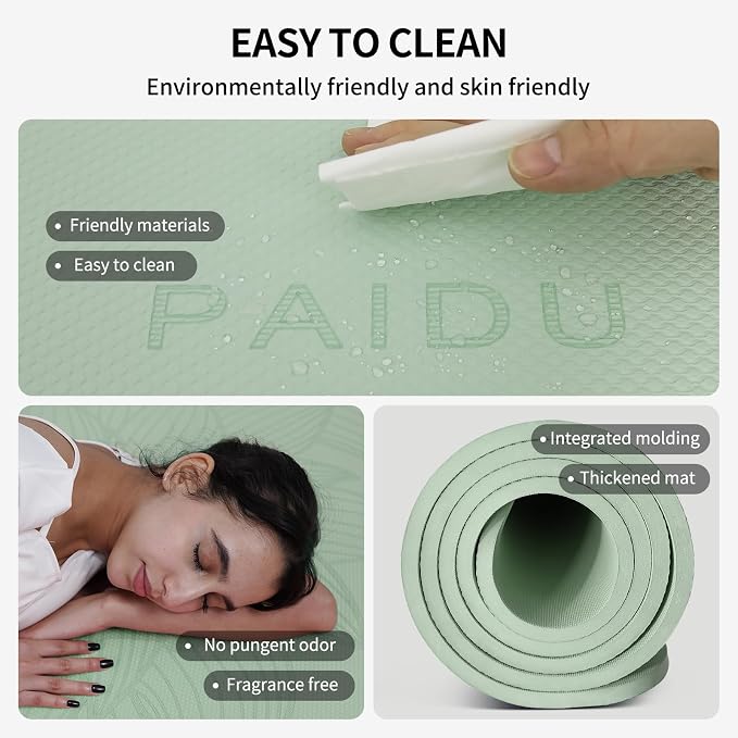 PAIDU Large Yoga Mat 72"x36"x10mm Non-Slip Exercise Mat for Home Gym Studio | Extra wide & thick non-slip yoga mat, works on all floors, ideal for stretching, yoga studio, gym and home workouts