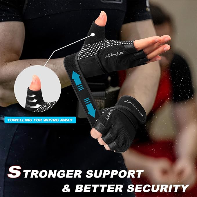 Workout Gloves for Women Men with Wrist Wrap Support Weight Lifting Gloves | Padded Gym Gloves for Weightlifting, Exercise, Crossfit, Resistance Training, Wrist Protection, Full Palm Grip, Fingerless