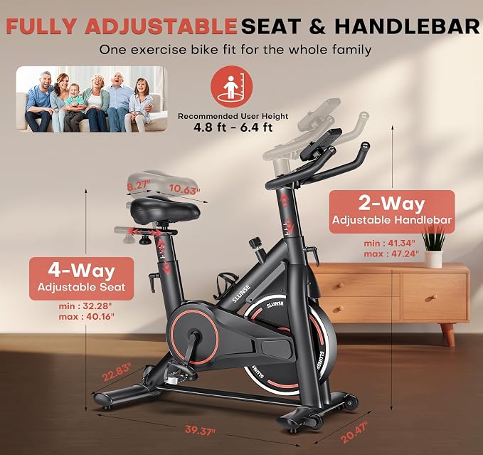 Exercise Bike, Adjustable Magnetic Resistance Stationary Bikes for Home with App Compatible, Silent Indoor Cycling Bike with 350lbs Weight Capacity Comfortable Seat, Digital Monitor & Phone Mount