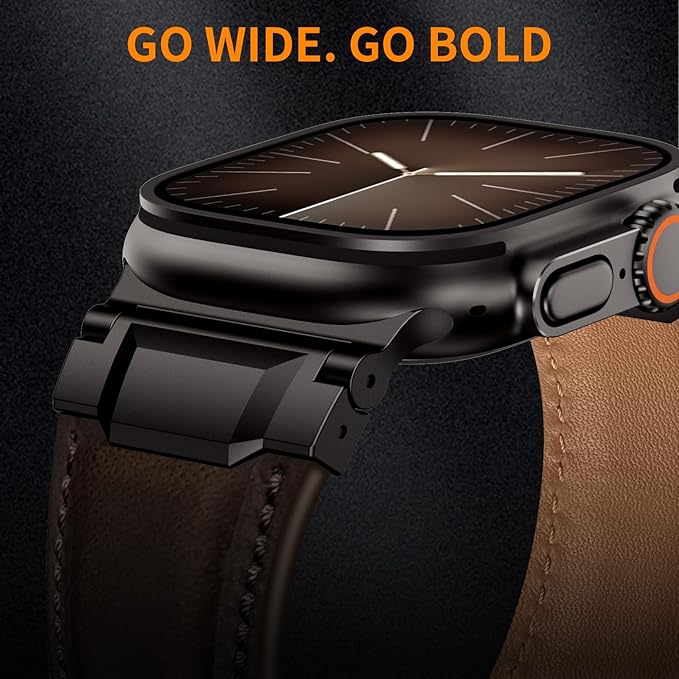 Bands Compatible with Apple Watch Ultra 3/2/1 Band 49/46/45/44mm | Genuine Leather Metal Connector Strap for iWatch Ultra Series 11/10/9/8/7/SE/6/5/4/3/2/1, Dark Coffee Brown/Black