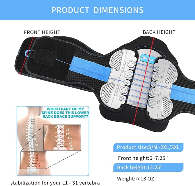 LSO Back Brace with Maximum Decompression Plate&Comfort Curve Back Support | New Added Color with Foam Pad, Dual Pulley System Lumbar Support Belt for Lower Back, Spine, Disc(S/M fit belly 23.5"-33.75")