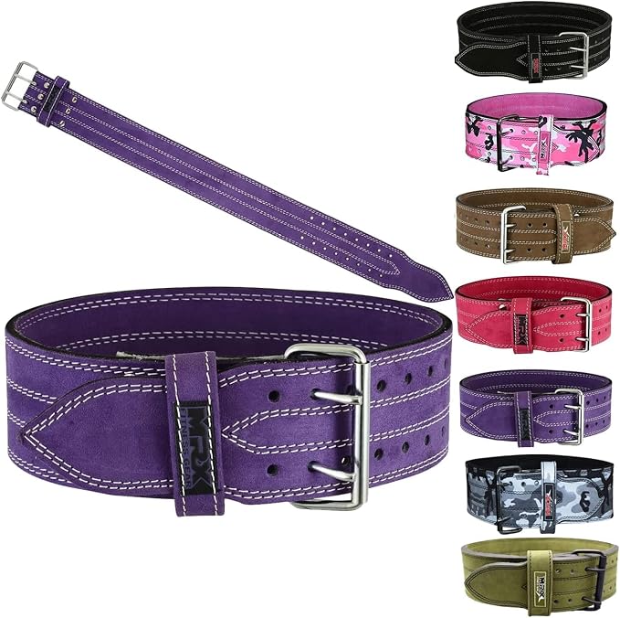 MRX Powerlifting Leather Belt 4" Wide 10mm Thickness Training Fitness Back Support Bodybuilding Belts with Steel 2 Prong Buckle