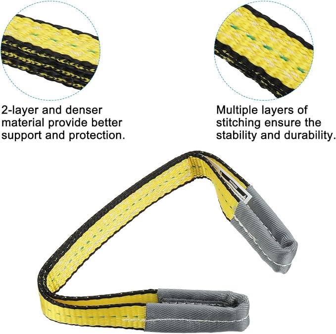 PATIKIL Lift Strap 1" x2', 2-Ply Polyester Tie Down Web Straps 3100lbs Capacity for Lifting Moving Rigging Hoisting, Yellow