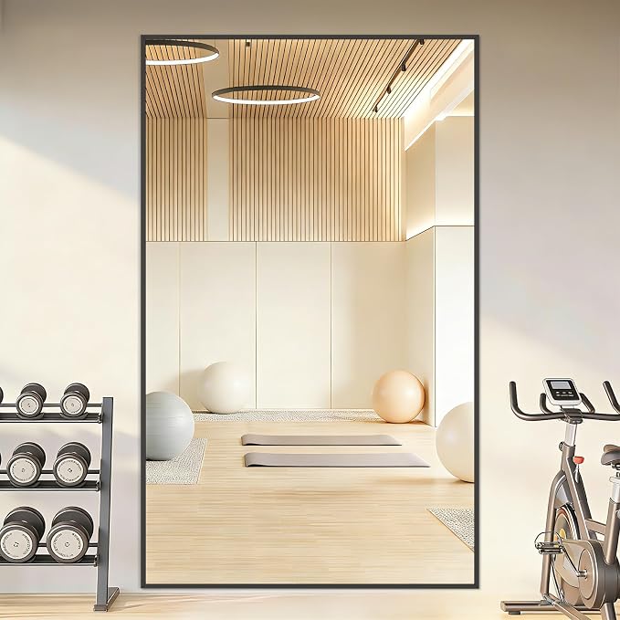 Mirrorons 72"x44" Oversized Black Full Length Mirror, Floor Standing or Wall Mounted with Hanging Kit, Shatterproof Tempered Glass Mirror for Living Room, Bedroom, Dressing Room, Gym