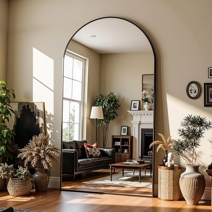 Full Length Mirror 78" L x 38" Full Body Standing Mirror for Bedroom, Living Room, Gym, Dorm - Shatter-Resistant & Easy Assembly, Arched Style Black