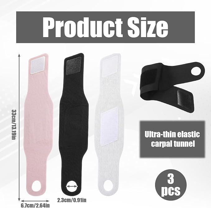3Pcs Ultra-Thin Wrist Wrap Soft Wrist Brace Wrist Compression Strap | Elastic Wrists Wrap for Carpal Tunnel for Sports Tennis Fitness Compression and Support Fit Left, Right Hands