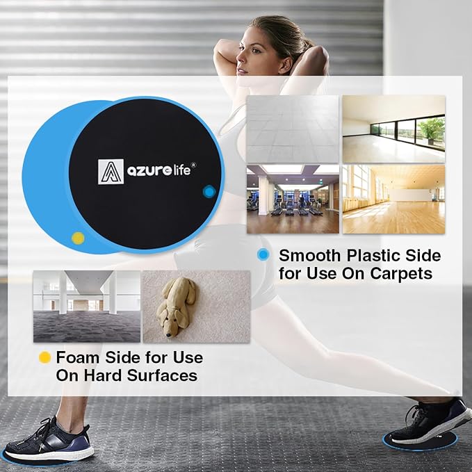 A AZURELIFE Exercise Core Sliders, Dual Sided Exercise Gliding Discs Use on Carpet or Hardwood Floors, Light and Portable, Perfect for Abdominal&Core Workouts