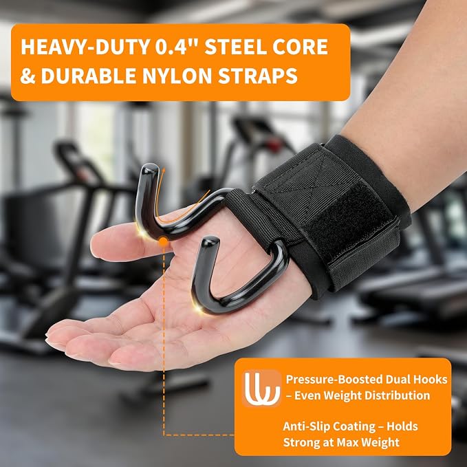 Weight Lifting Hooks, 330 LB Heavy Duty Gym Wrist Straps for Deadlifts, Pull-Ups, Strength Training, Fitness Workouts, Grip Weightlifting Hooks for Men and Women(Pair)