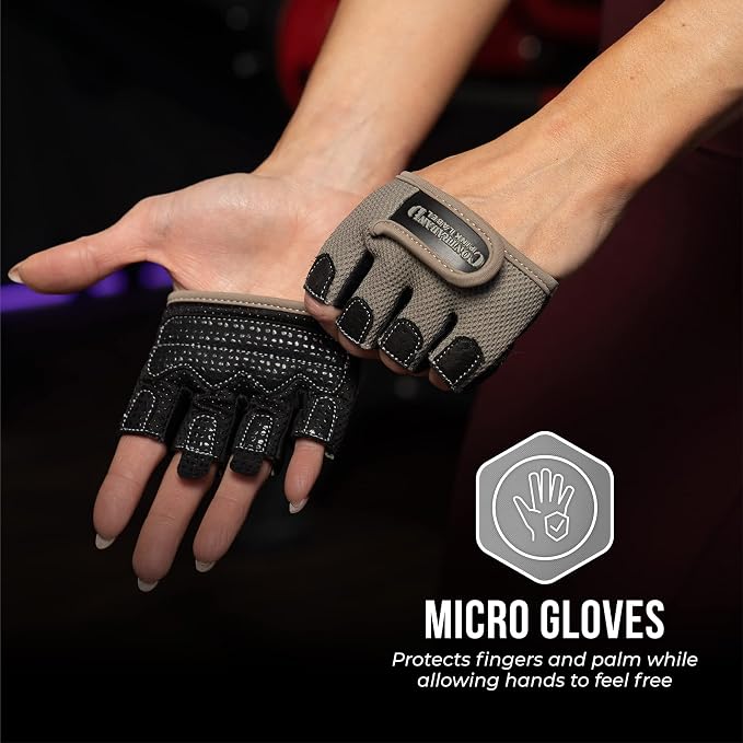 Contraband Pink Label 5537 Womens Micro Weight Lifting Gloves w/Grip-Lock Silicone Padding (Pair) - Minimalist Half Gloves - Apple Watch Friendly