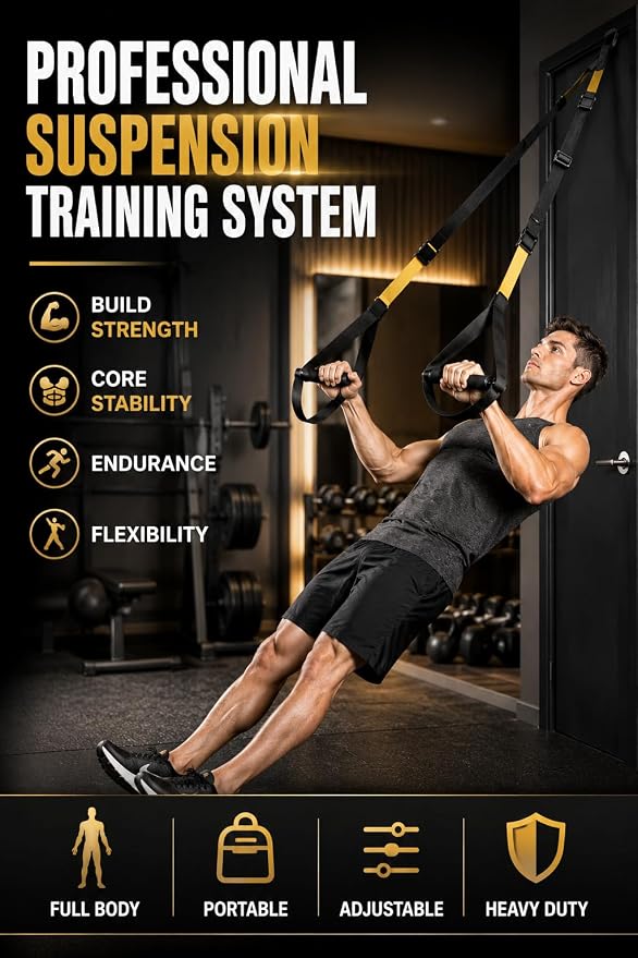 Home Resistance Training Kit with Handles & Door Anchor, Suspension Trainer System for Full Body Workout, Adjustable Bodyweight Resistance Bands for Home Gym, Strength Training & Core Fitness