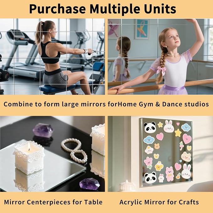 Unbreakable Kids Mirror Tiles for Wall Decor, 4 PCS 14 x 12 Inches Toddler Mirror Full Length, Stick on Classroom Small Plastic Baby Mirrors, Shatterproof Home Gym Acrylic Door Mirrors for Bedroom