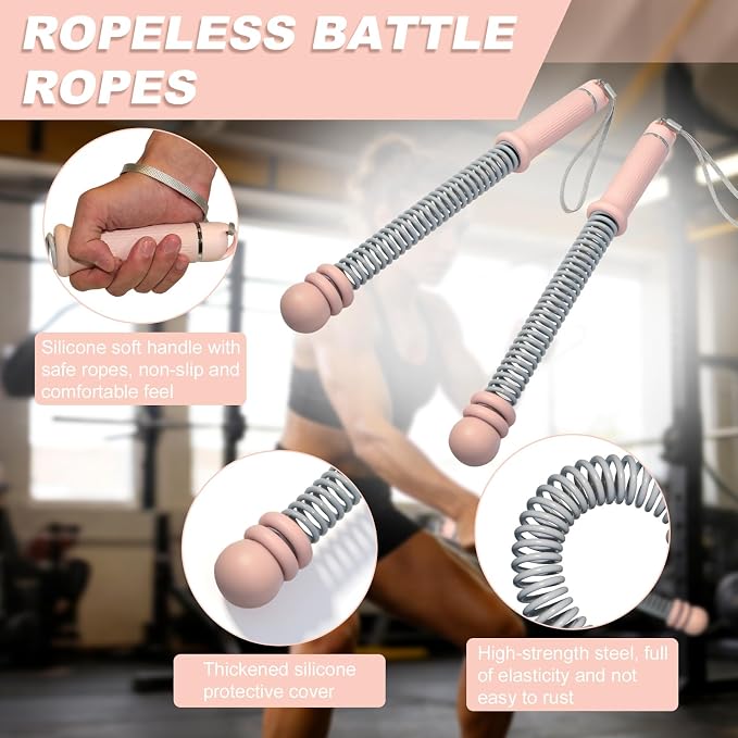 Adjustable Ropeless Battle Ropes for Home Gym, Heavy Duty Cordless Battle Rope 2-Pack with Non-Slip Spiral Handles, Weighted Ropeless Battle Ropes for Strength Training, HIIT Workout for Women & Men