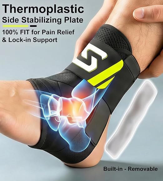 Quick Lace Up Ankle Brace for Sprained Ankle, Slim Fit Ankle Support Brace with Side Stabilizing Pads for Men & Women, Adjustable Ankle Stabilizer for Injury Recovery, Running, Sports, M-Support Plate of 2