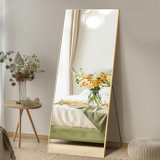 DUMOS 58"x19" Full Length Mirror, Full Body Mirror, Gold | Aluminum Alloy Thin Frame, Leaning or Hanging, Suitable for Bedroom, Livingroom, Cloakroom