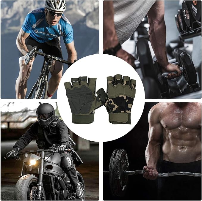 FIORETTO Fingerless Gloves for Men, Breathable Grip Palm Gloves for Motorcycle Riding, Driving, Cycling, Exercise, Workout, Climbing, Hiking and Outdoor Activities M210603