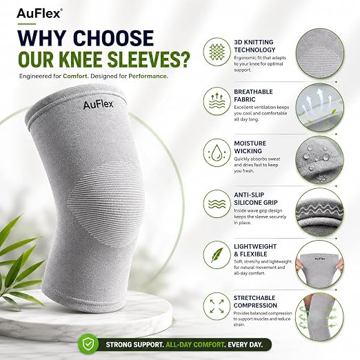 Bamboo Knee Sleeves for Women & Men, 2 Pack Bamboo Compression Knee Sleeve for Knee Pain, Elastic Knee Brace for Arthritis Pain Relief, Sports, Running & Daily Support-XXL