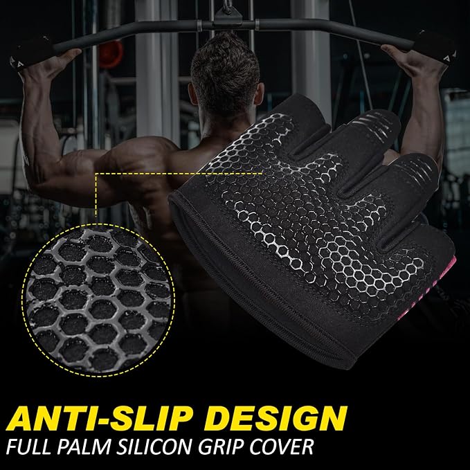 AYRO Workout Gloves for Men & Women, Minimal Short Partial Gym Gloves, Weight Lifting Gloves with Full Palm Protection, Extra Grip Pads & Hand Support for Training & Fitness