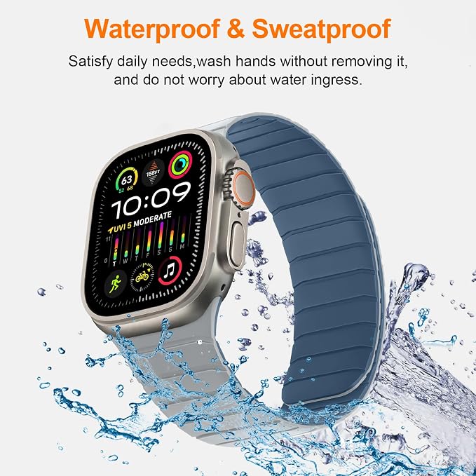 Tasikar Magnetic Bands Compatible with Apple Watch 49mm 46mm 45mm 44mm 42mm Soft Silicone Replacement Loop Wristband for iWatch Ultra 3 2 1 SE Series 11 10 9 8 7 6 5 4 3, Misty Grey-Blue