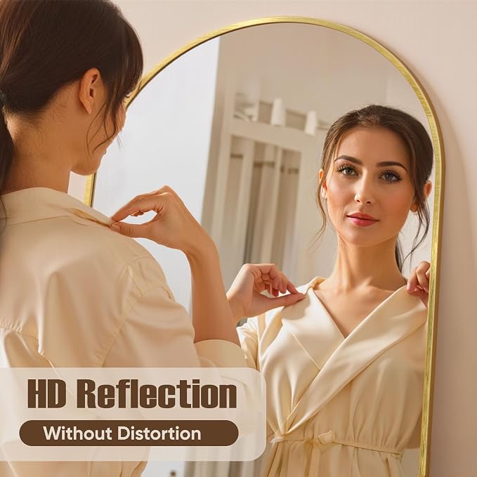 Floor Mirror, 90"x46" Oversized Full Length Mirror with Stand, Arched Full Body Mirror Standing Hanging Leaning Against Wall, Aluminum Frame Giant Mirrors for Bedroom Cloakroom, Gold