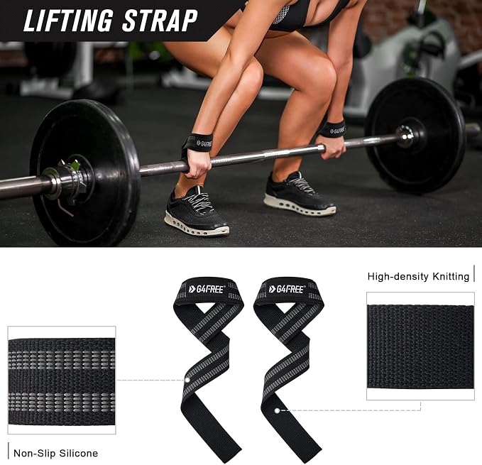 G4Free 7/9Pcs Barbell Pad Set for Squat, Hip Thrusts, Lunges, Leg day | Standard Olympic Bars with 2 Gym Ankle Safety Straps, 3 Hip Resistance Bands, 2 Lifting Strap, Barbell Pad, and Carry Bag