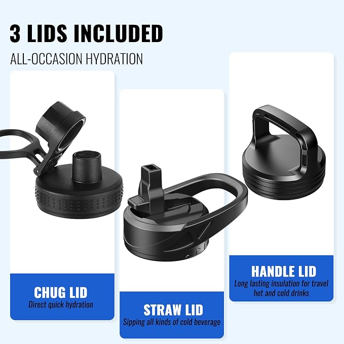 RUBYFLASK 32 oz Insulated Stainless Steel Water Bottle with Straw | 3 Lids, Wide Mouth, Metal Vacuum Leakproof Water Jug Flask and Handle, Large Thermal Cup with Silicone Boot, Dark Rainbow