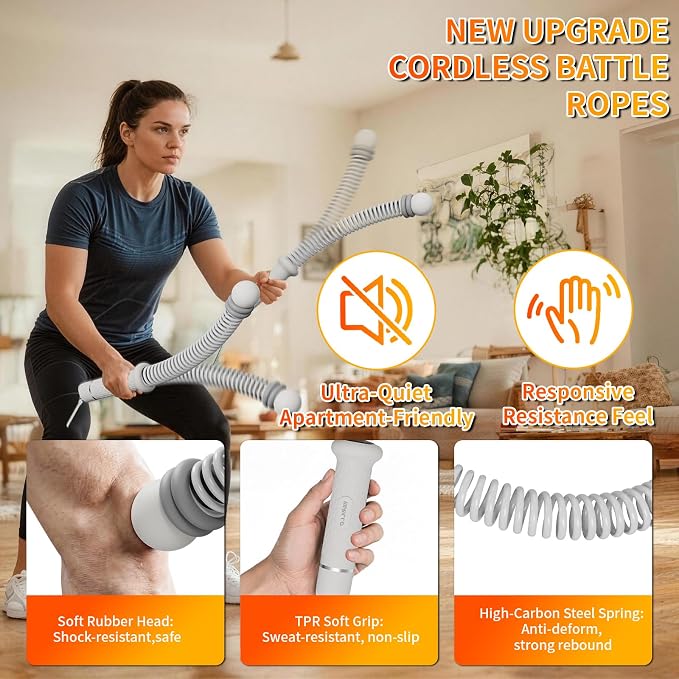 Ropeless Battle Ropes for Home Gym, Portable Cordless Weighted Battle Rope | Storage Bag, Weighted Battle Rope for High Calorie Burn, Men & Women Fitness Equipment, HIIT & Low-Impact Aerobic Training