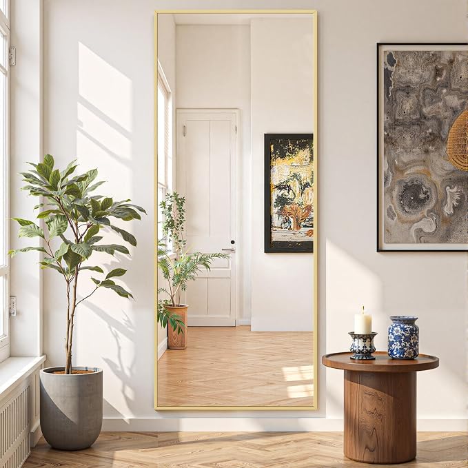 Mirror Full Length 65"x24", Rectangle Full Body Floor Mirrors with Stand | Shatterproof Glass, Aluminum Alloy Frame, Free Standing, Wall Mounted or Leaning for Bedroom Living Room Entryway