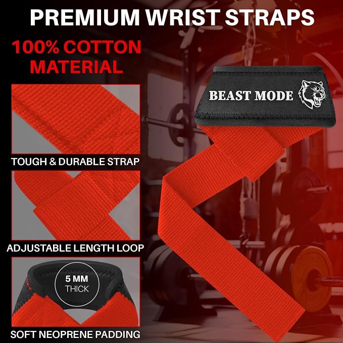 TECEUM Neoprene Padded Cotton Lifting Straps for Weightlifting, 1 Pair