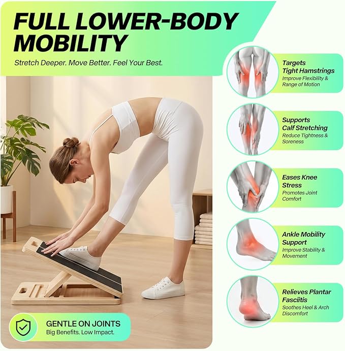 Wooden Slant Board for Calf Stretching – Adjustable Incline Board for Squats, Ankle & Achilles Stretch, Physical Therapy Foot Stretcher, Non-Slip Wedge for Knees Over Toes, Balance & Mobility Training