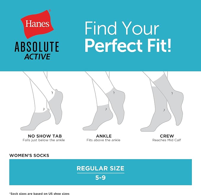 Hanes Women's Socks, 4-pack, Absolute Active Cushioned Moisture-wicking Best Women's Socks, Crew, Ankle and No Show