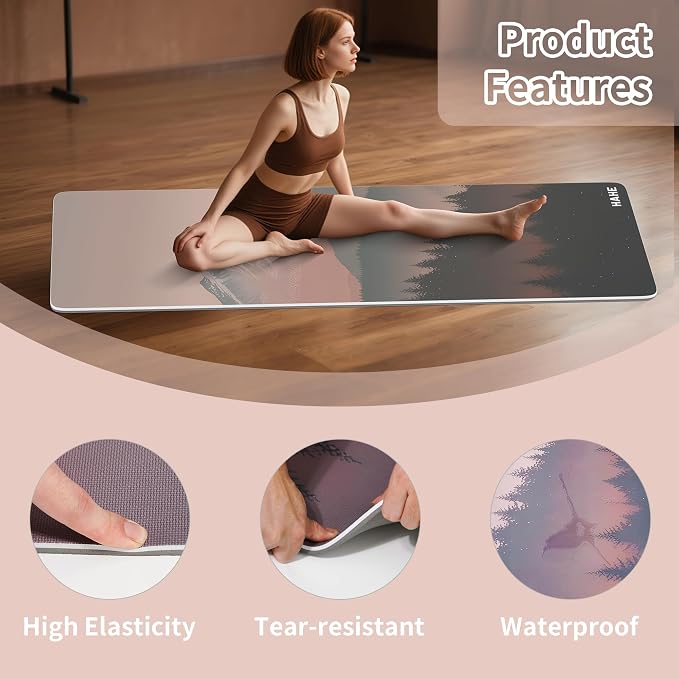 HAHE Yoga Mat Thick (8MM,1/3"), Eco-Friendly POE Non Slip Yoga Mat, High Rebound & Shock Absorption, Anti-Tear & Sweat-Resistant for Yoga, Fitness, Home, Workouts, Large Pilates Mats 72"x24" with Carrying Strap