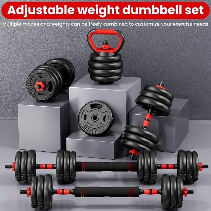 Adjustable Dumbbell Set,22/33/45/70/90lb Free Weight Set with Connector,5-in-1 Dumbbell Set for Barbells,Kettlebells,Push up Stand,Weight Plate,Fitness Exercises for Home Gym Suitable Men/Women