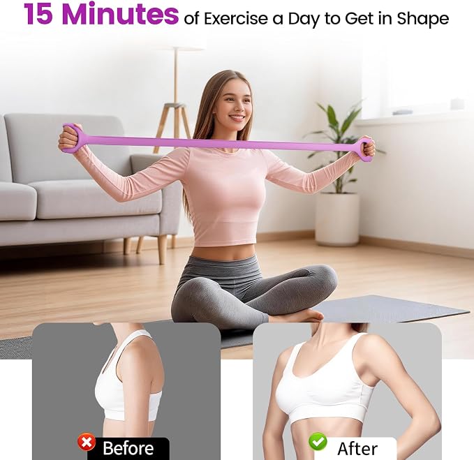 Figure 8 Resistance Bands 2 Pack, Silicone Anti-Slip for Yoga | Elastic Bands with Handles, Abdominal/Back/Shoulder/Chest Bands, Home Gym Workout - Full Body Training for Women & Men