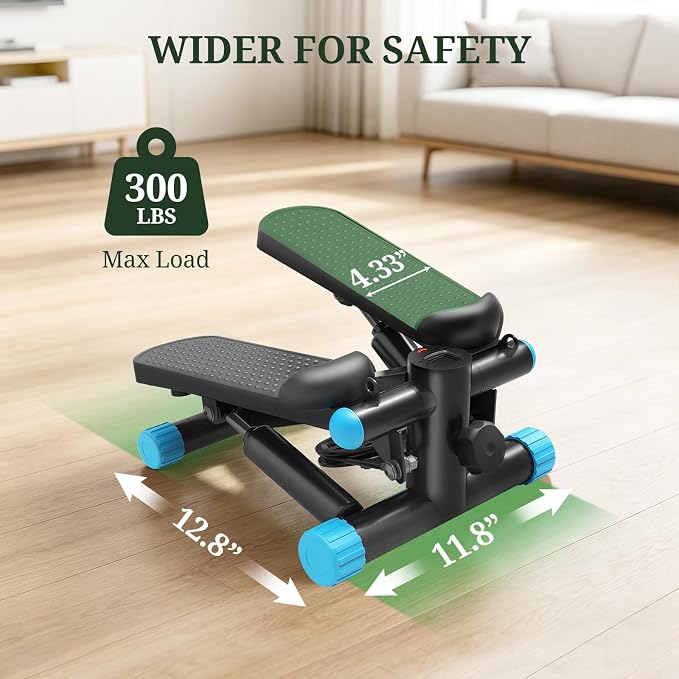 Compact Mini Stair Stepper with Resistance Bands for Home Fitness, 300 LBS | LCD Monitor, Adjustable Height, Dual Hydraulic System, Quiet Operation, No Assembly Required, Easy Storage