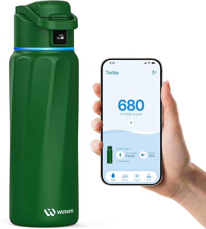 WaterH BOOST Smart Water Bottle Tracker with Reminder to Drink Water, 32oz | Double Wall Vacuum Insulated Stainless Steel, BPA-Free, Leakproof, Smart App Tracking, Travel-Friendly Wide Mouth for Office